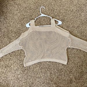 long sleeve shoulder cut out netted shirt